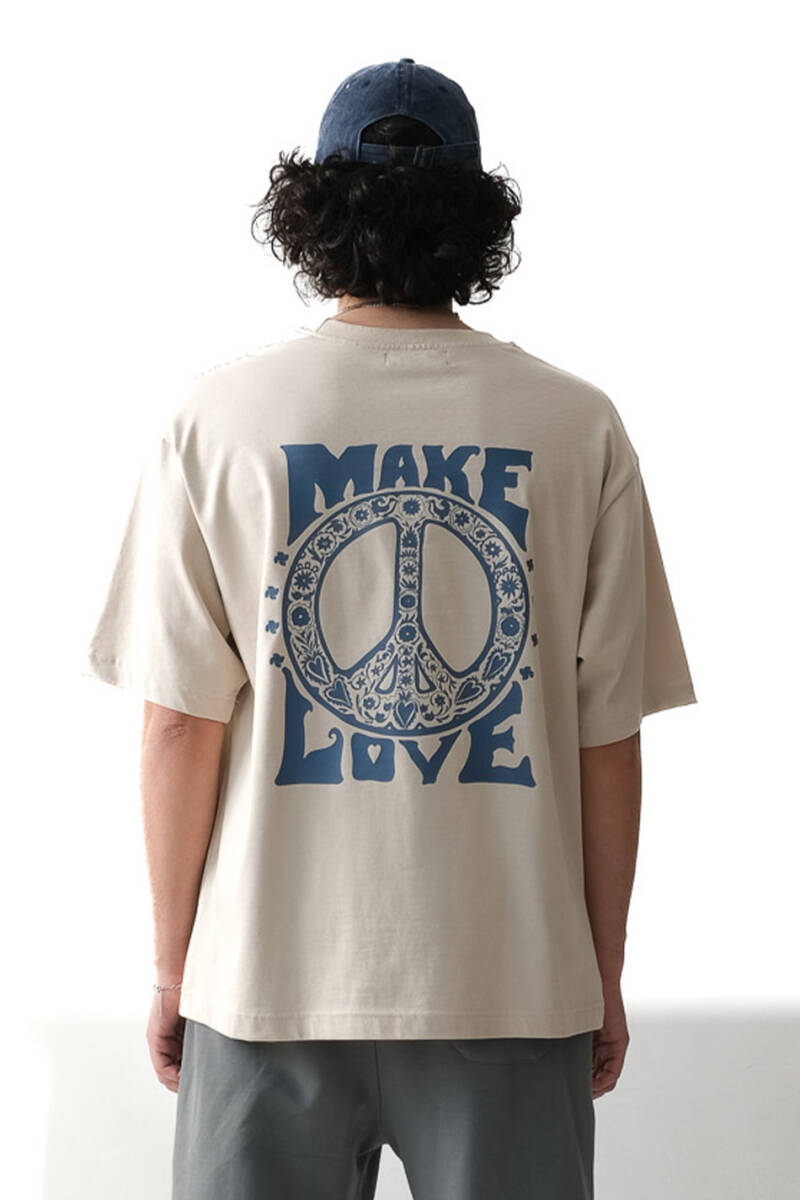 Make Love Bej Oversize Tişört - 1