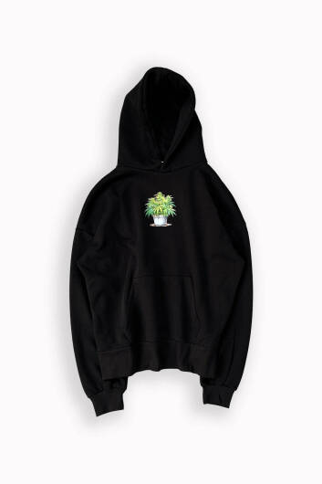 Marihuana Siyah Oversize Boxy Fit Hoodie - 2
