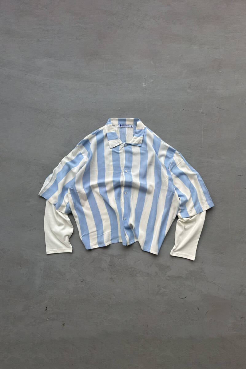  Mavi - Beyaz Boxy Fit Layered Gömlek - SOLDOUT