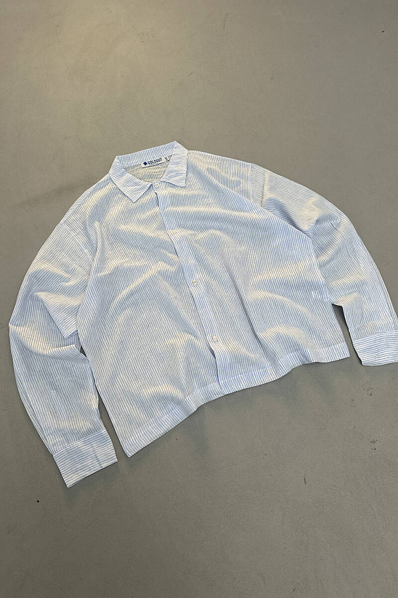 Mavi-Beyaz İnce Boxy Fit Gömlek - 3