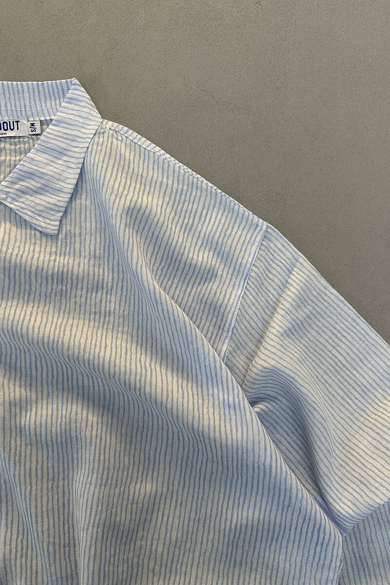 Mavi-Beyaz İnce Boxy Fit Gömlek - 4