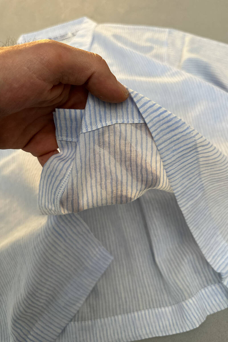 Mavi-Beyaz İnce Boxy Fit Gömlek - 5