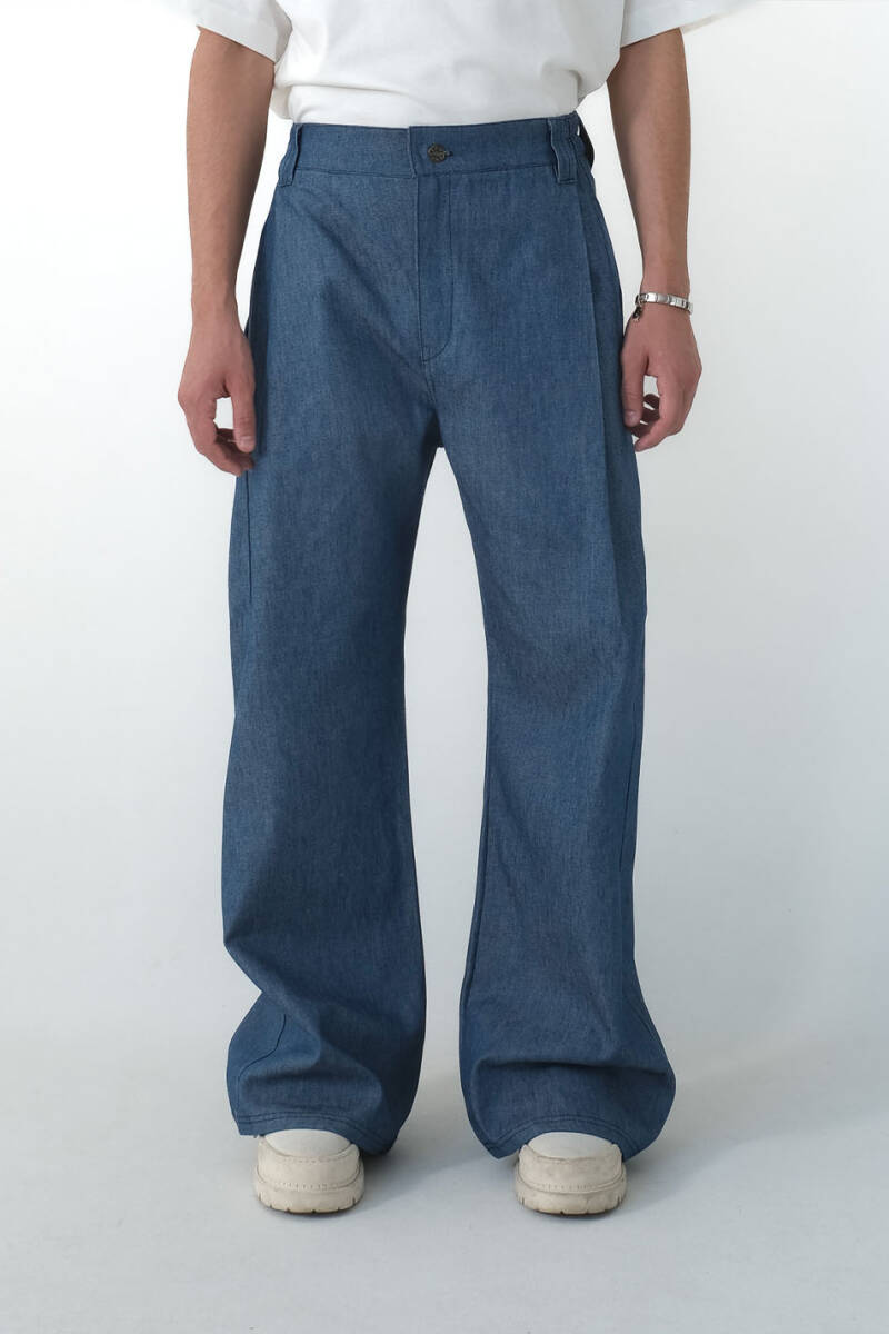 Çift Pileli Baggy Denim Pantolon 