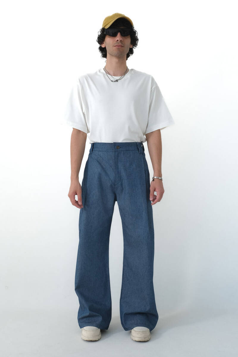 Çift Pileli Baggy Denim Pantolon - 2