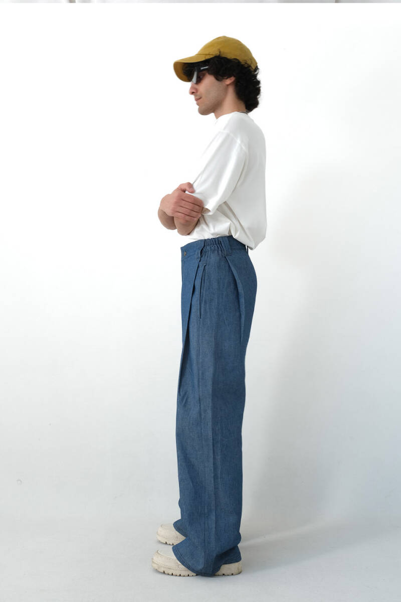 Çift Pileli Baggy Denim Pantolon - 6