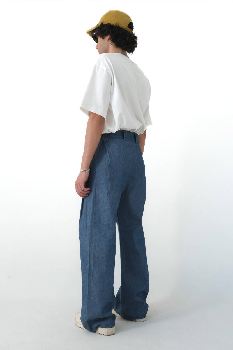 Çift Pileli Baggy Denim Pantolon - 8