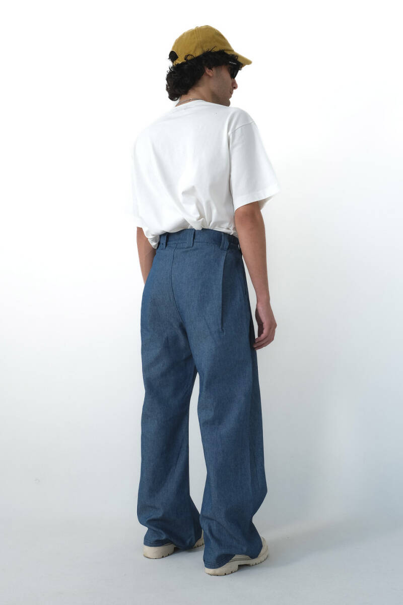 Çift Pileli Baggy Denim Pantolon - 5