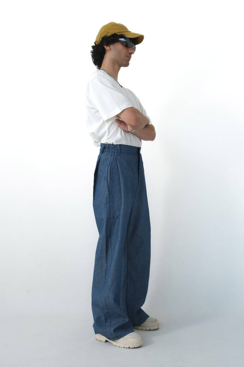 Çift Pileli Baggy Denim Pantolon - 3