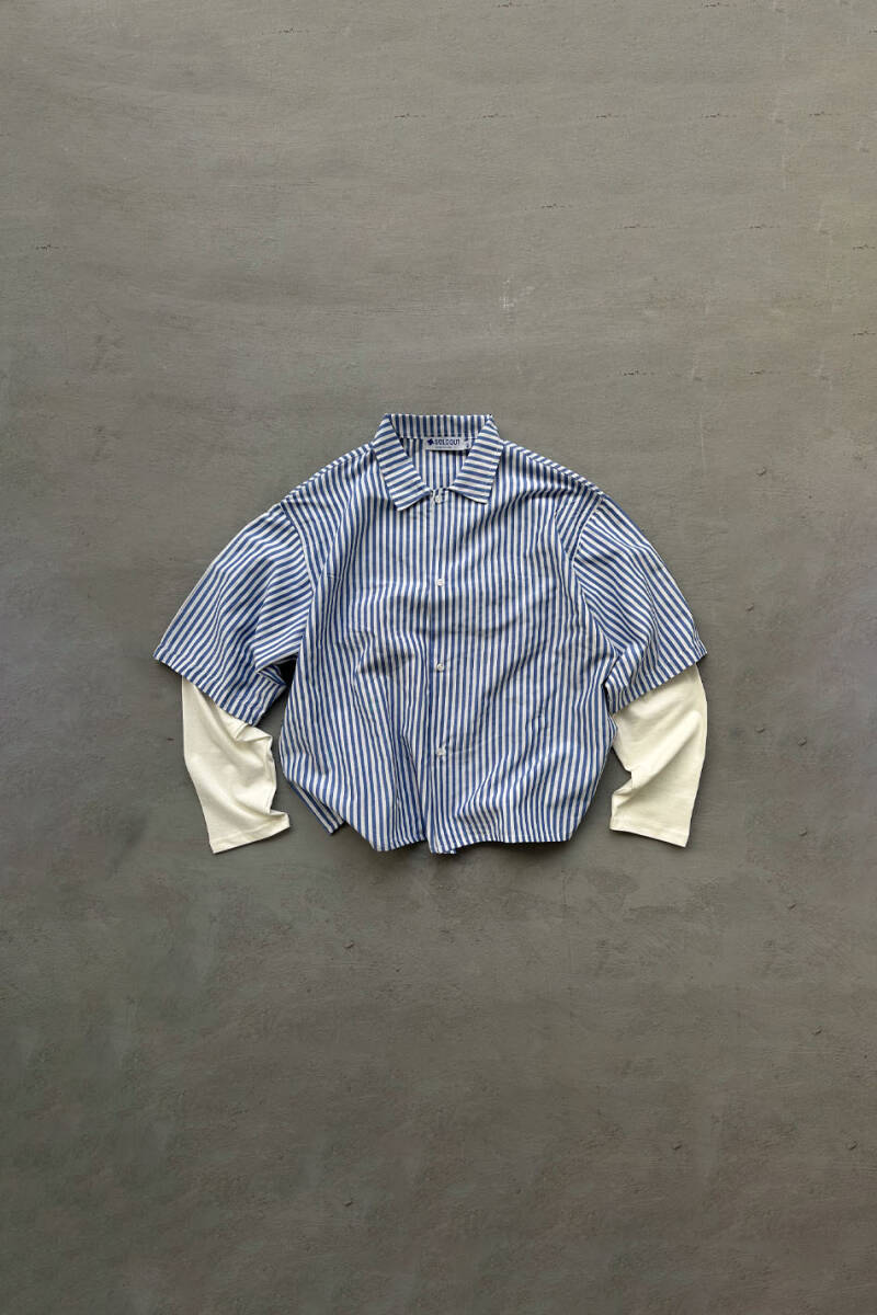  Mavi Çizgili Boxy Fit Layered Gömlek - SOLDOUT