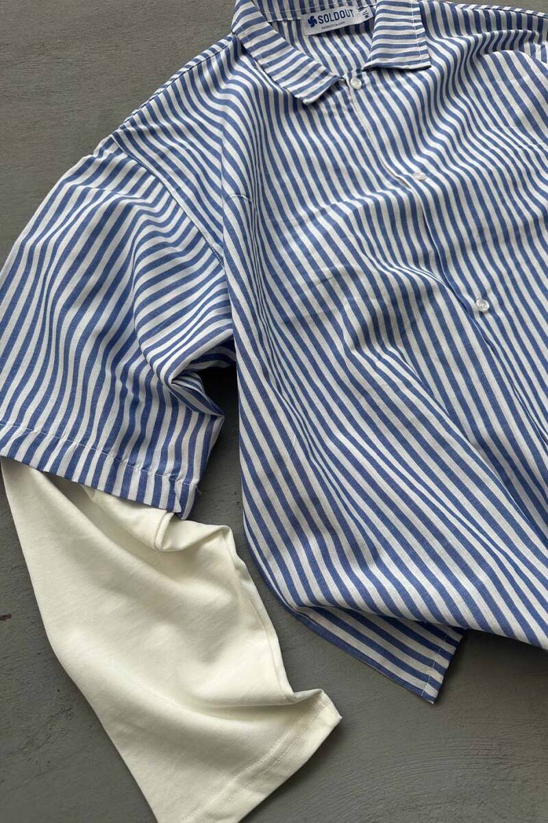  Mavi Çizgili Boxy Fit Layered Gömlek - SOLDOUT (1)