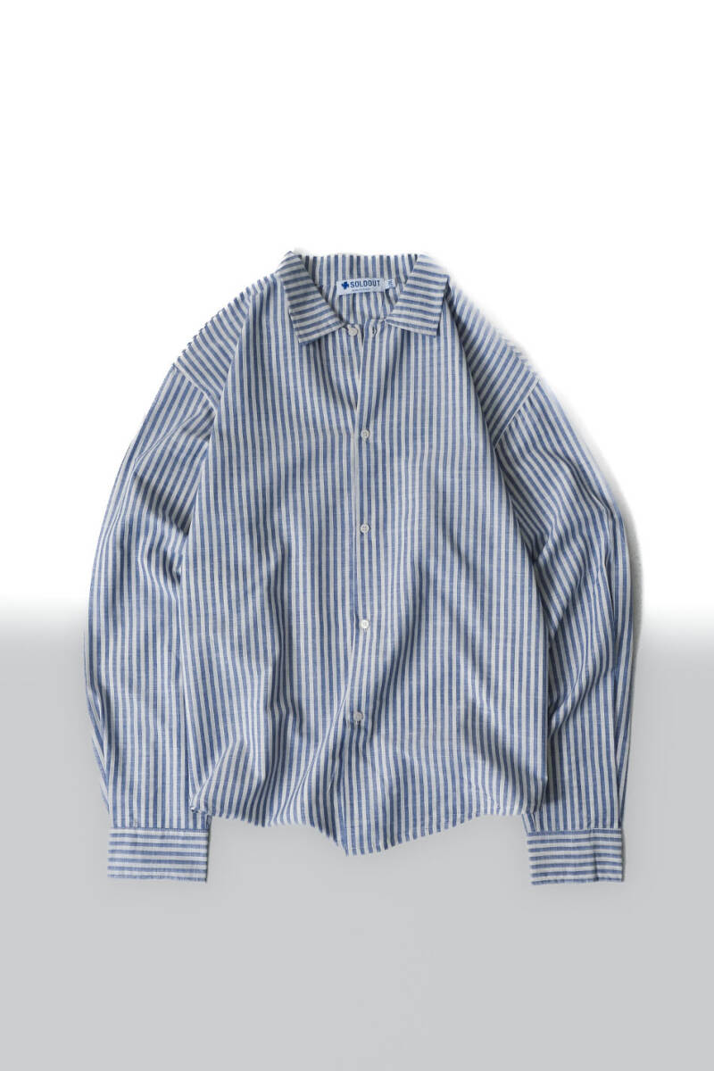 Mavi Çizgili Keten Essential Oversize Gömlek - 1