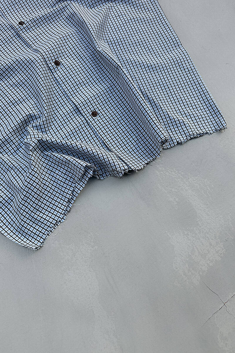 Mavi Ekoseli Distressed Kolsuz Boxy Fit Gömlek - 5