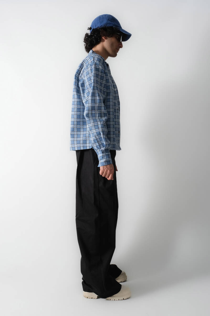 Mavi Ekoseli Oversize Gömlek - 3