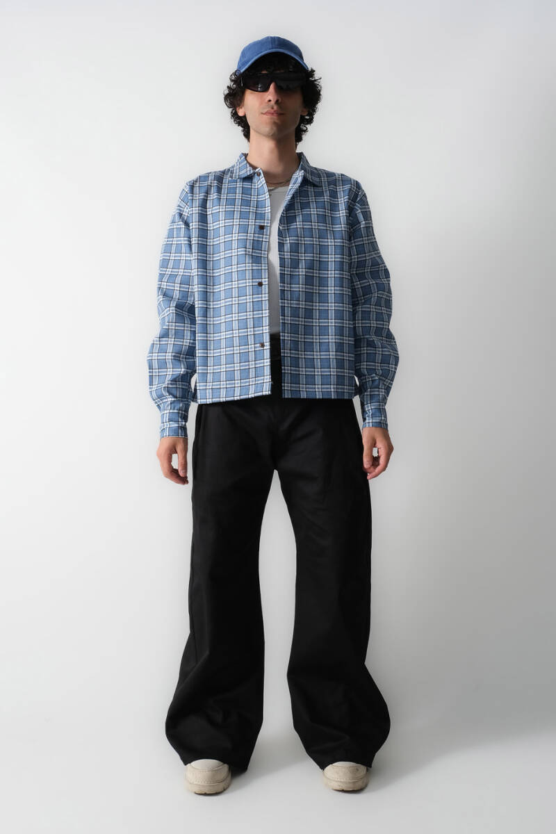 Mavi Ekoseli Oversize Gömlek - 2