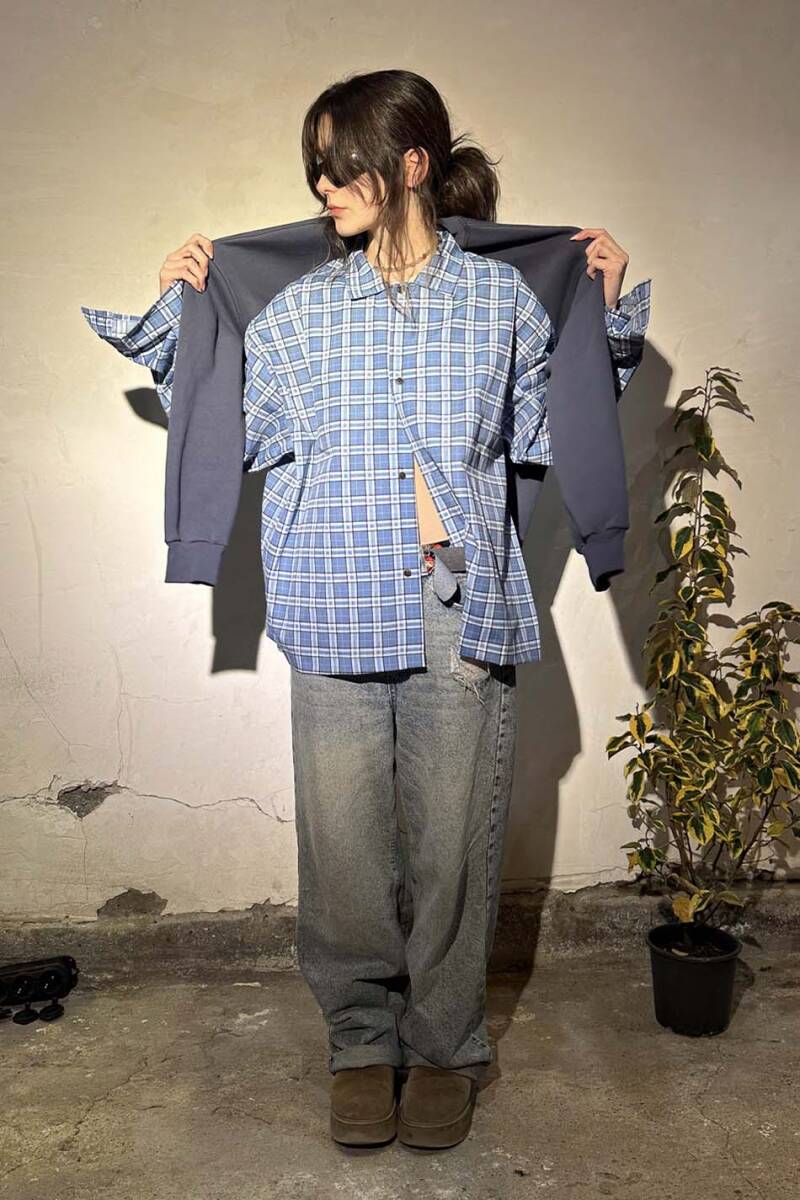 Mavi Ekoseli Oversize Gömlek - 4