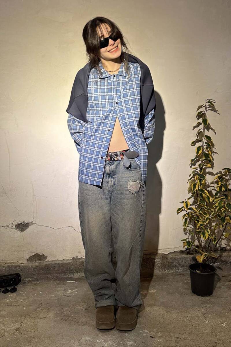 Mavi Ekoseli Oversize Gömlek - 6