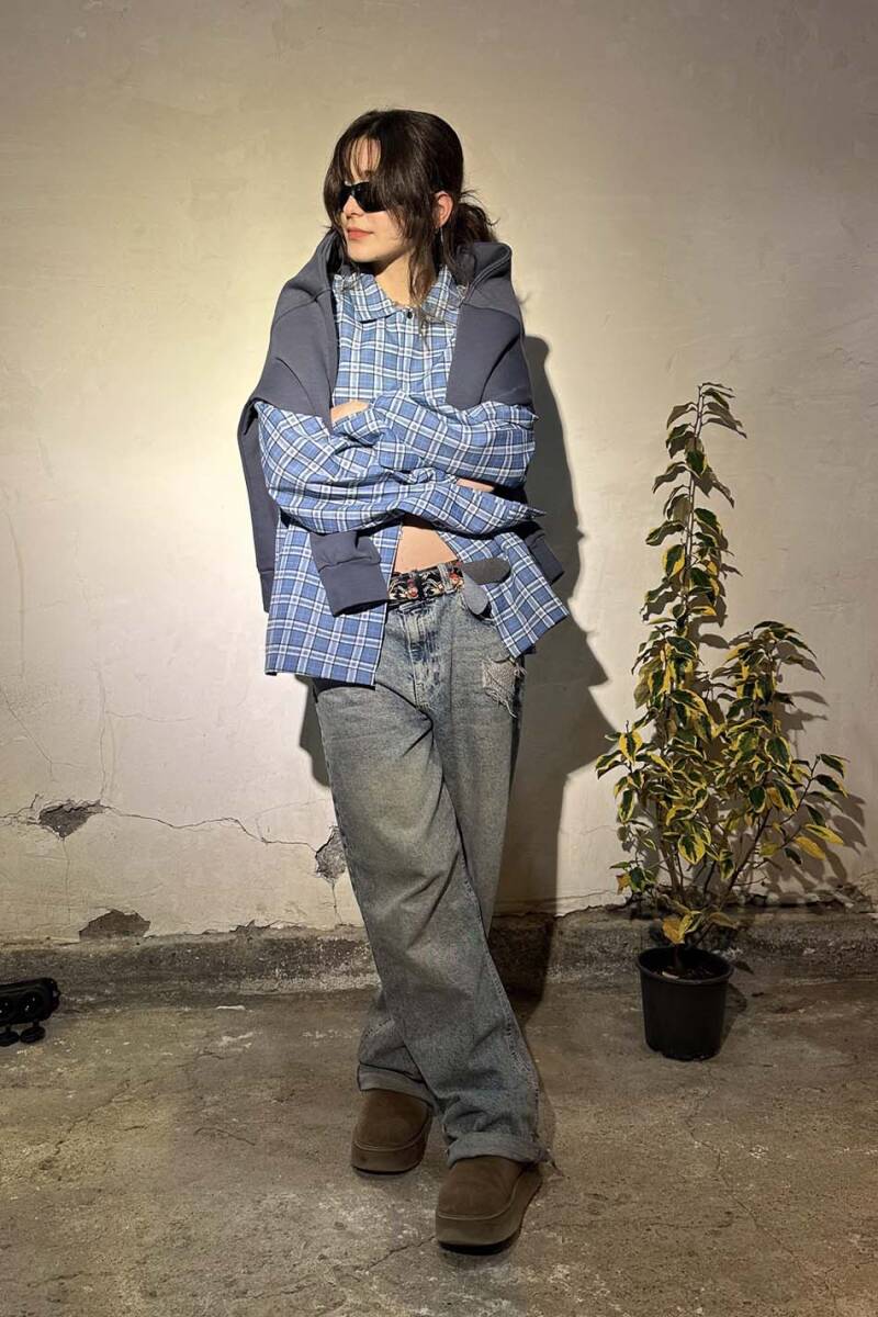 Mavi Ekoseli Oversize Gömlek - 7