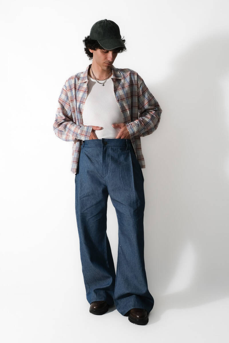 Mavi - Kırmızı Ekose Oversize Gömlek - 5