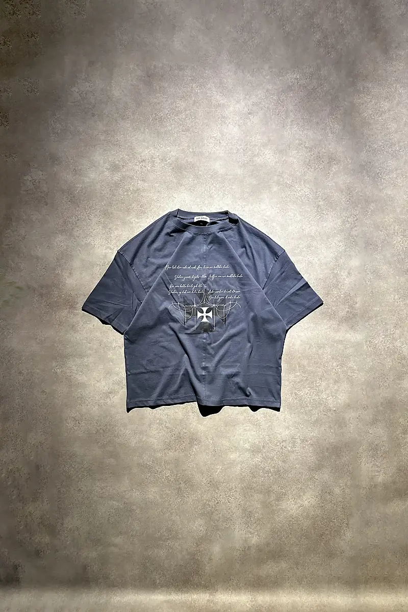Midnight Verse Graphite Grey Ortadan Dikişli Oversize Tişört - 1