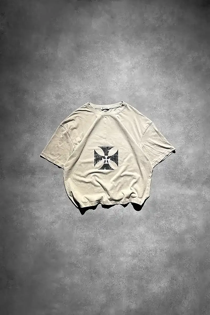 Midnight Verse Graphite Gri Ortadan Dikişli Oversize T-Shirt - 1