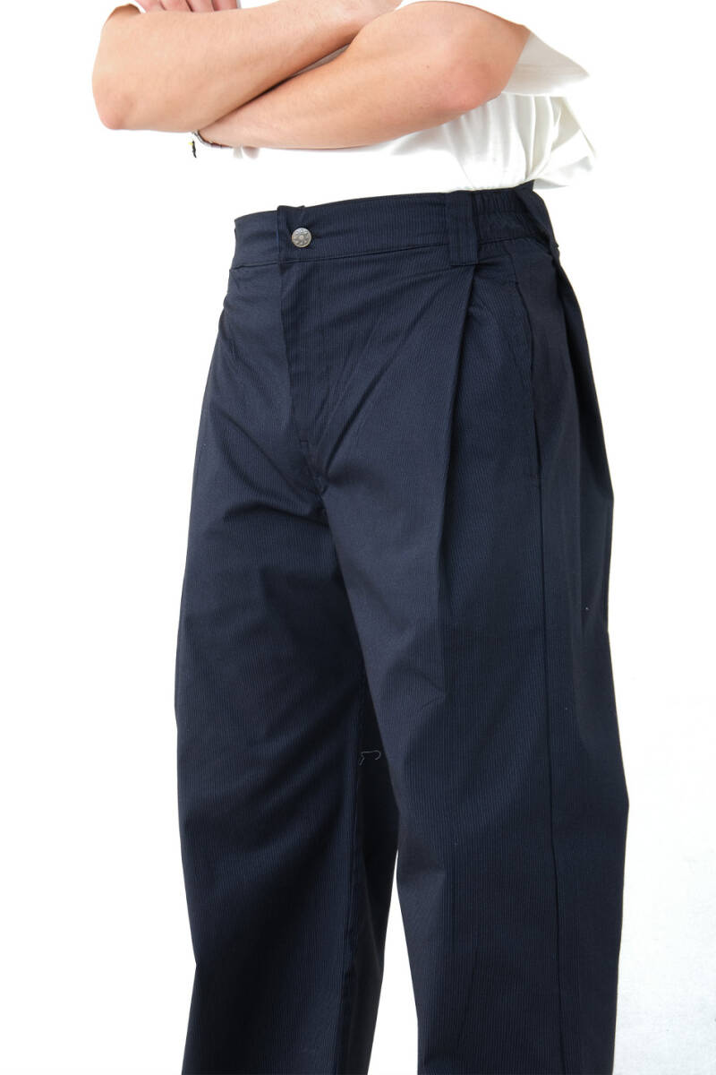 Mikro Çizgili Çift Pileli Baggy Pantolon - 3