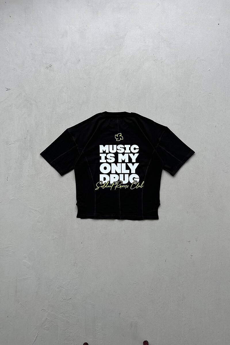 Music is Only My Drug Heavyweight Siyah Oversize Tişört - SOLDOUT