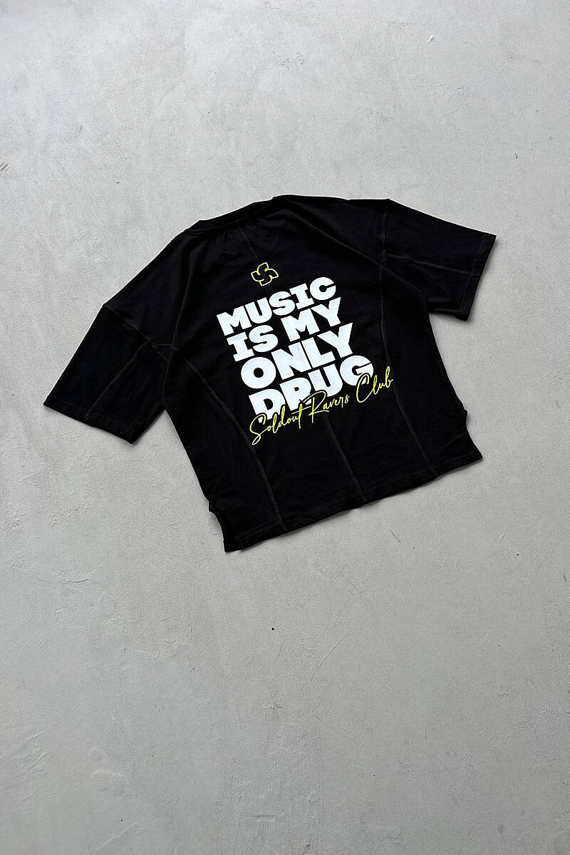Music is Only My Drug Heavyweight Siyah Oversize Tişört - 3