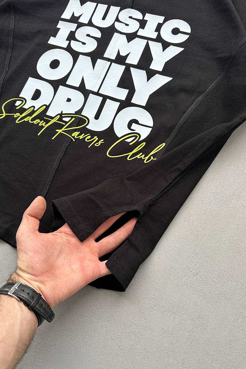 Music is Only My Drug Heavyweight Siyah Oversize Tişört - 5