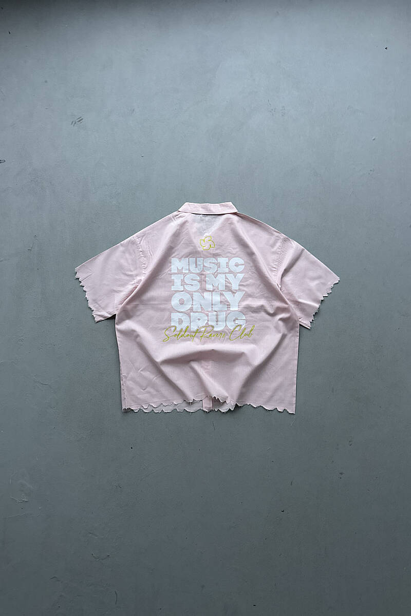 Music is Only My Drug Pudra Distressed Boxy Fit Yarım Kol Gömlek - SOLDOUT