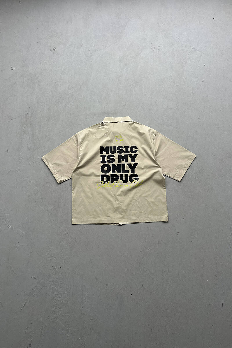 Music is Only My Drug Yarım Kol Oversize Gömlek - SOLDOUT