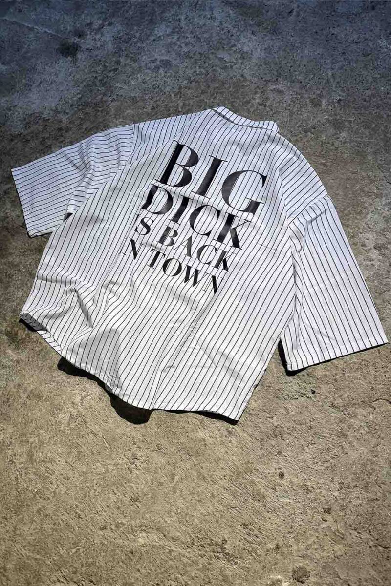  Big Dick İnce Siyah Çizgili Yarım Kol Oversize Gömlek - 7