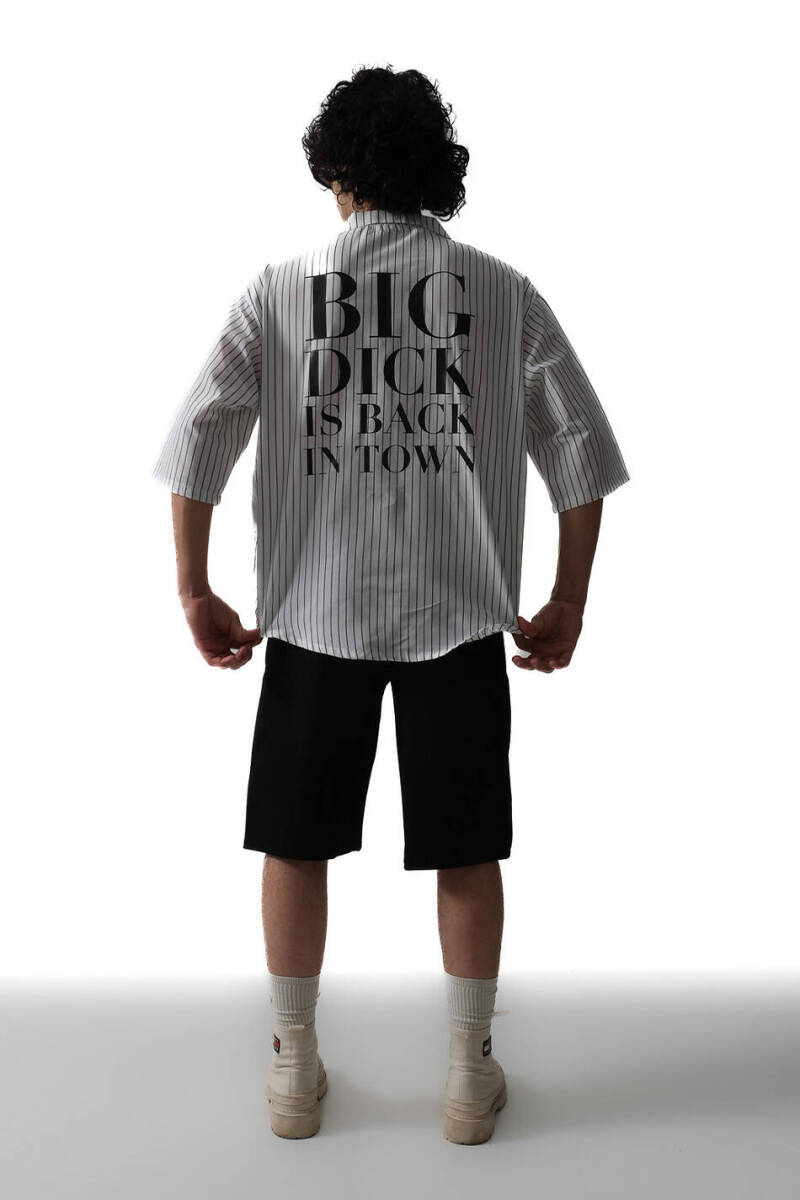  Big Dick İnce Siyah Çizgili Yarım Kol Oversize Gömlek - 2