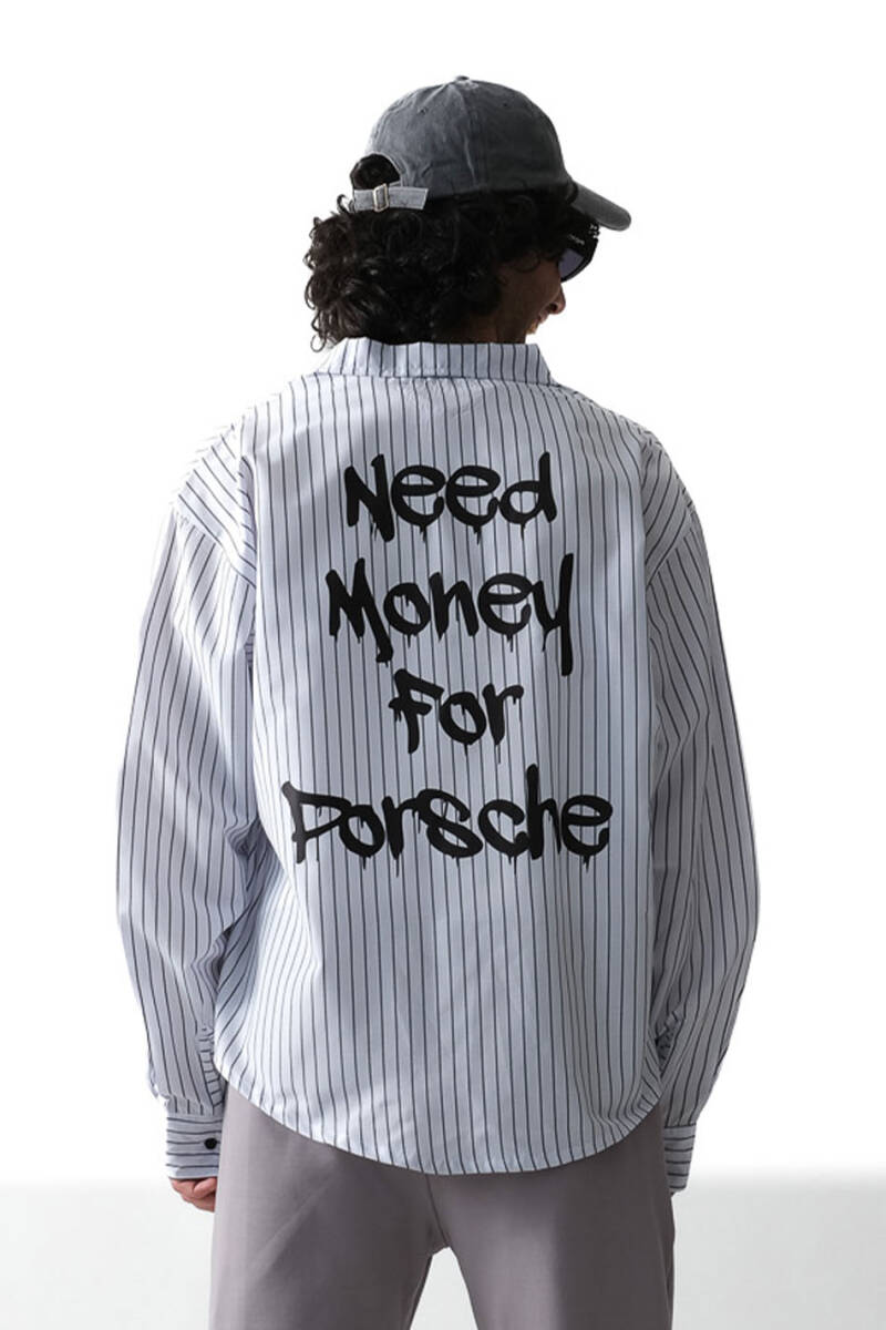 Need Money For Porsche İnce Siyah Çizgili Oversize Gömlek - 1
