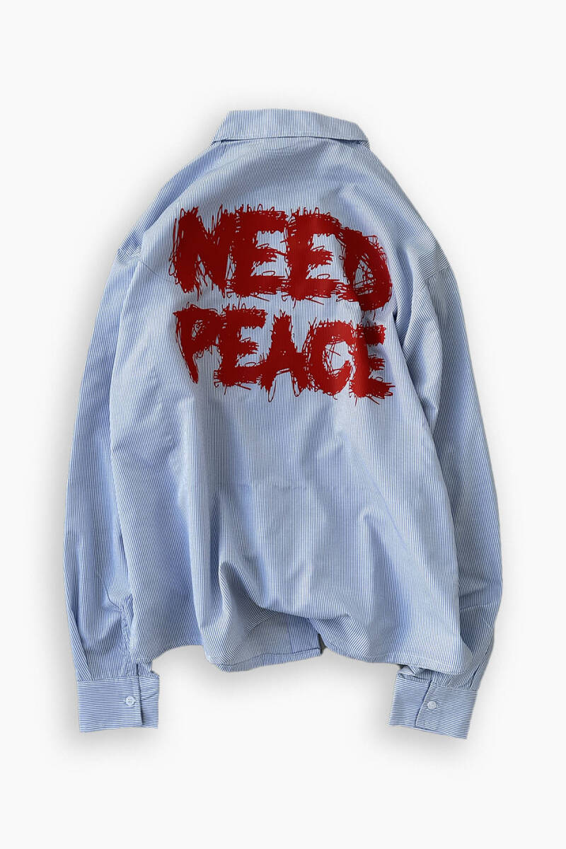 Need Peace İnce Mavi Çizgili Oversize Gömlek - 5