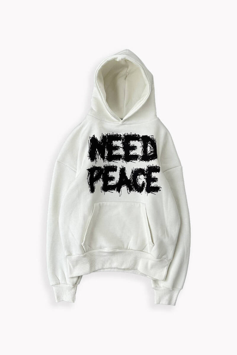 Need Peace Ekru Oversize Boxy Fit Hoodie - SOLDOUT