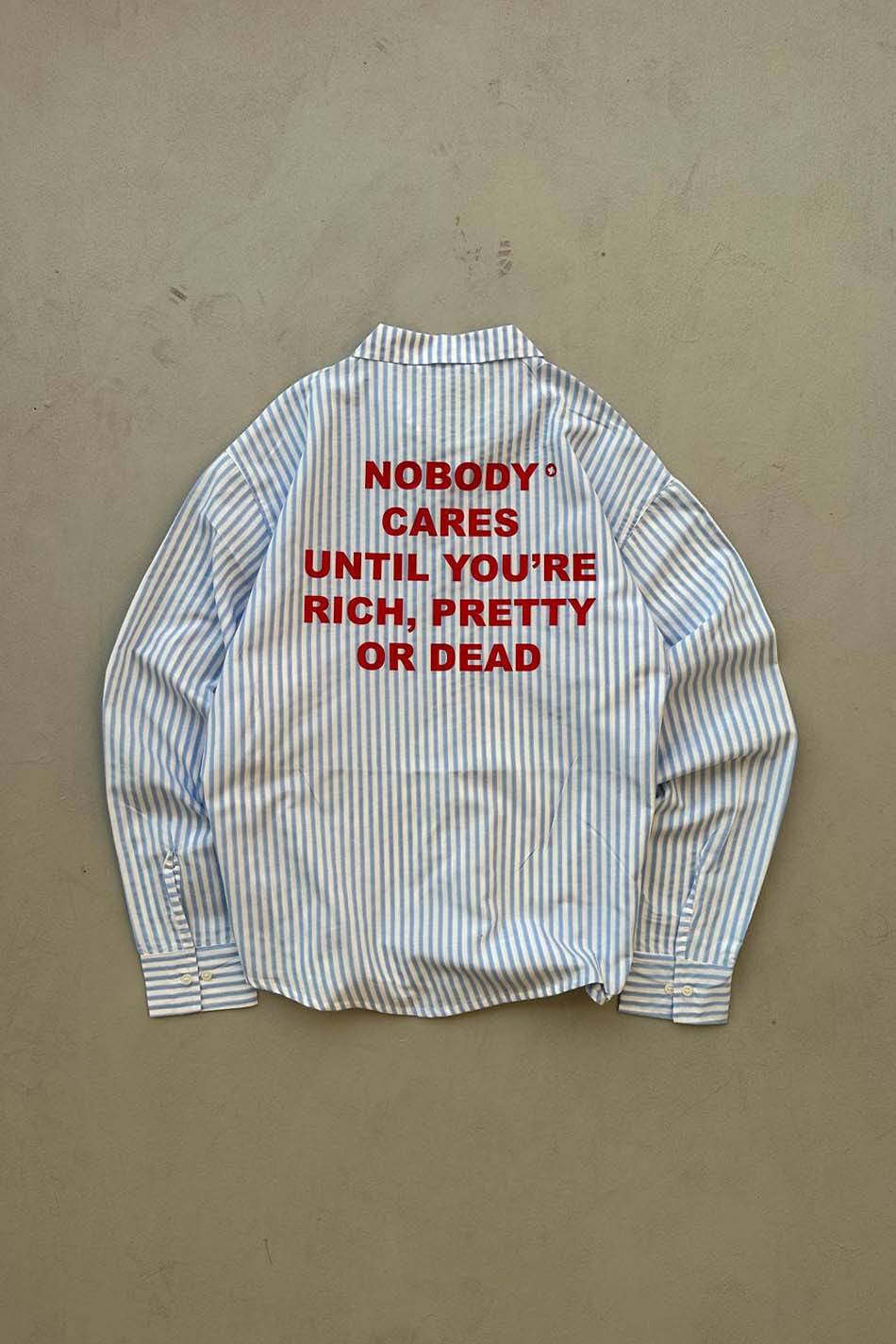 Nobody Cares Açık Mavi Çizgili Oversize Gömlek - SOLDOUT