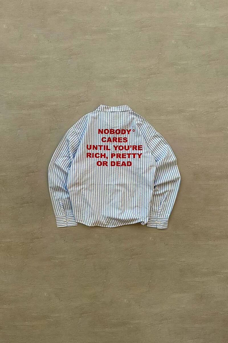 Nobody Cares Açık Mavi Çizgili Oversize Gömlek - SOLDOUT