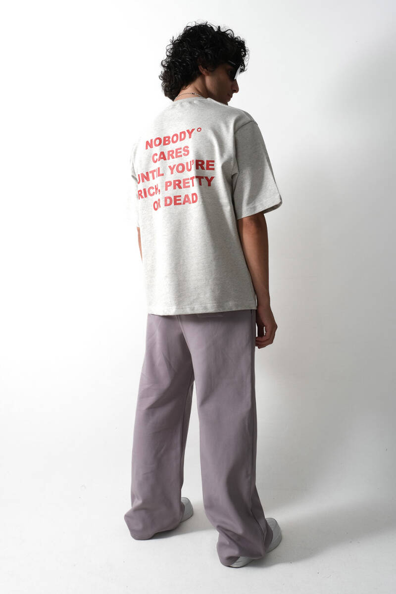 Nobody Cares Gri Melanj Heavyweight Oversize Tişört - 4