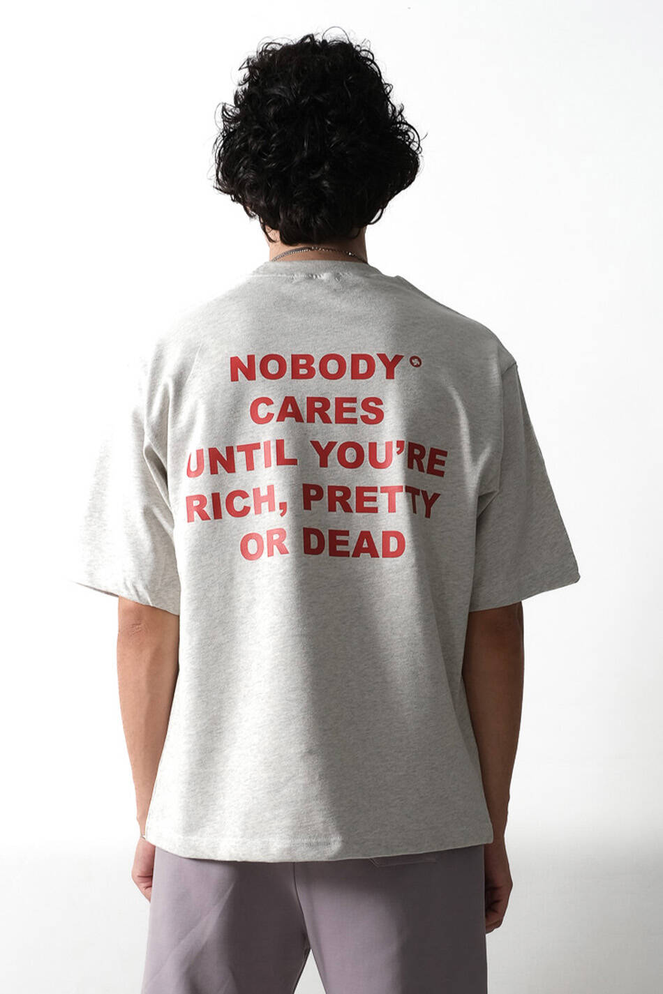 Nobody Cares Gri Melanj Heavyweight Oversize Tişört - SOLDOUT
