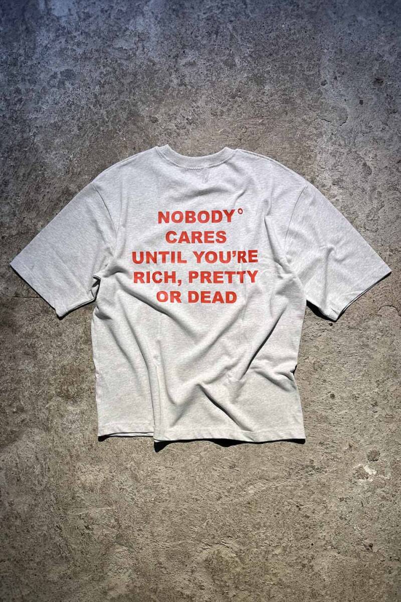Nobody Cares Gri Melanj Heavyweight Oversize Tişört - SOLDOUT