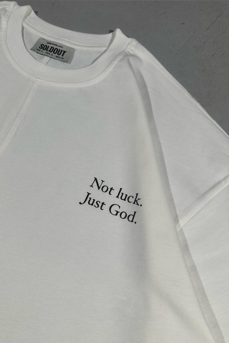 Not Luck Just God Baskılı Dikiş Detaylı Oversize Tişört - 1