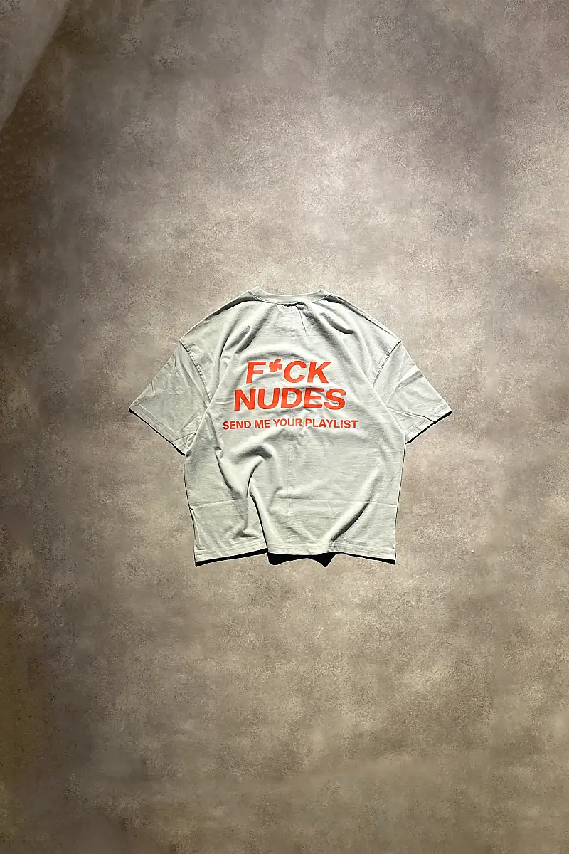 Nudes Ghost Sage Ortadan Dikişli Oversize Tişört - 1