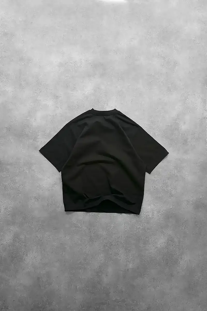 Önü Arap Çarşaf Baskılı Oversize Siyah T-Shirt - 5