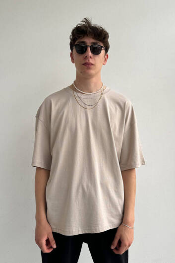 Oversize Basic Açık Kahve Tişört - 1