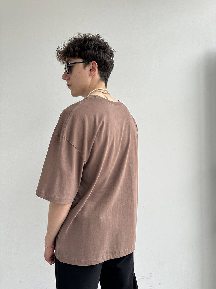 Oversize Basic Kahverengi Tişört - 5