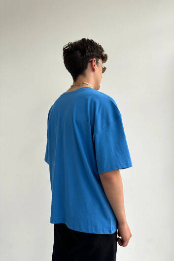 Oversize Basic Mavi Tişört - 5