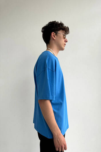 Oversize Basic Mavi Tişört - 4