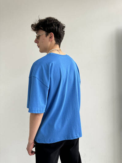 Oversize Basic Mavi Tişört - 7