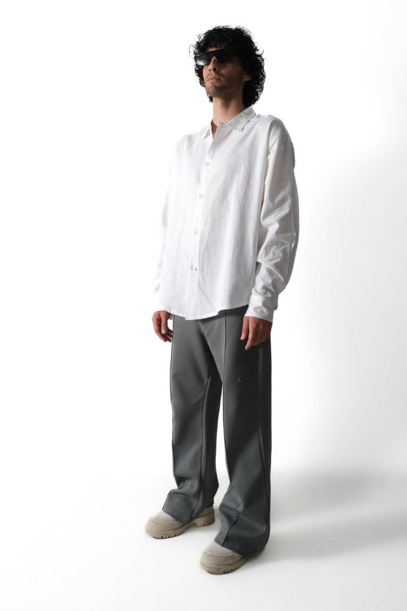Beyaz Oversize %100 Pamuk İnce Gömlek - 3