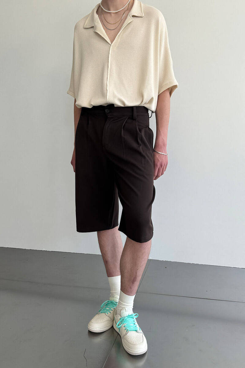 Oversize Bermuda Pileli Siyah Kumaş Şort - SOLDOUT (1)